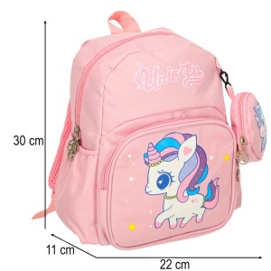 Rucsac Copii Model Unicorn, Ghiozdan de Gradinita 3+, Usor, Rezistent, cu Husa Frontala Detasabila, 30x22x11cm, Culoare Roz - Img 6