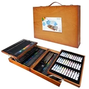 Set arta profesional complet , Pictura si Desen 174 piese – creioane, markere, vopsele, pasteluri si pensule, in cutie eleganta din lemn pliabila - Img 4