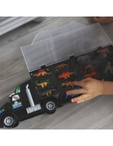 Set Camion Transportator 3 in 1– Remorca cu Compartimente, Lansator si Cutie de Depozitare, cu 6 Dinozauri, 6 Animale, Masina si Elicopter, Jucarie pentru copii, 50 cm +3 ani - Img 6