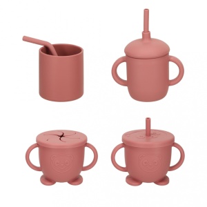 Set Hranire si Diversificare Bebelusi 19 Piese – Silicon Alimentar Fara BPA, Farfurii cu Ventuza, Tacamuri, Caserola, Baveta, Suzeta, Cani cu Capac si Pai, Roz - Img 12
