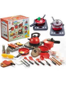 Set ustensile de bucatarie pentru copii XXL, cu aragaz, tigai, oale, alimente si accesorii, 36 piese, 3+ ani - Img 6