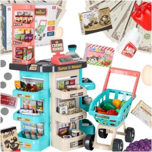 Supermarket de Joaca copii cu cărucior, 47 de accesorii, casă de marcat, 79x53x34cm