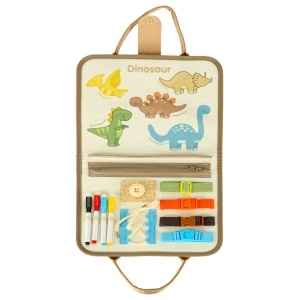 Carte senzoriala Montessori, Tabla Manipulativa Educationala, Numeroase Activitati, 6 pagini, Tematica Dinozauri - Img 4