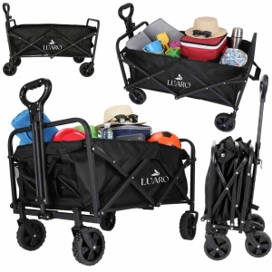 Carucior pliabil de calatorie pentru transport la plaja, camping si excursii, 83x47x43cm, capacitate 100L, sarcina maxima 100Kg - Img 7