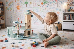 Parcare educativă din lemn cu lift și mai multe niveluri – pentru dezvoltarea imaginației și coordonării - Img 4