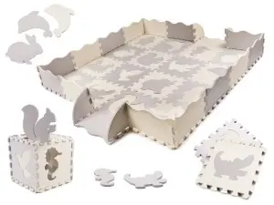 Puzzle Spumă EVA din 36 piese pentru Copii – Covoraș Interactiv 150x150 cm cu Elemente Detașabile, Gri & Bej - Img 2