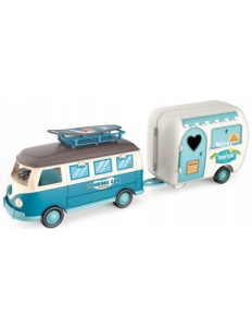 Rulota Retro, Jucarie Interactiva de Turism cu Lumini si Sunete – Usi Deschise, Remorca, Placa de Surf si Autocolante, de la 3 ani
