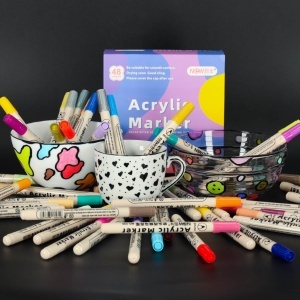 Set 48 Markere Acrilice, Uscare rapida, Permanente, Impermeabile, Durabile, Non-Toxice, Pentru toate Suprafetele, Varf 9mm, Multicolor