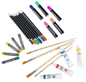 Set arta profesional complet , Pictura si Desen 174 piese – creioane, markere, vopsele, pasteluri si pensule, in cutie eleganta din lemn pliabila - Img 11