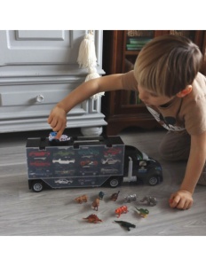 Set Camion Transportator 3 in 1– Remorca cu Compartimente, Lansator si Cutie de Depozitare, cu 6 Dinozauri, 6 Animale, Masina si Elicopter, Jucarie pentru copii, 50 cm +3 ani - Img 3