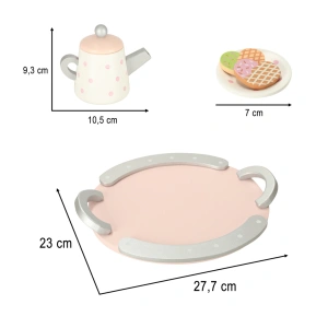 Set de ceai și cafea din lemn pentru copii, cu tavă, ceainic, cești și prăjituri, 3 ani+ - Img 5