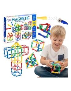 Set de construcție magnetică 3D XXL– 128 piese, joc educativ pentru copii 3+ ani