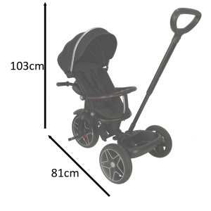 Tricicleta Trike Fix ELITE 2in1, multifunctionala, scaun rotativ cu capacitatea de a regla unghiul, baldachin si suport picioare pliabil, lumini si muzica, negru - Img 12