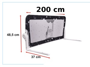 Bariera de Protectie pentru Pat Copii XXL 200cm Lungime, Rabatabila, Plasa Gri-Negru, Cadrul Metalic, Montare Usoara Sub Saltea - Img 6