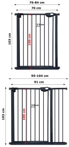 Barieră de Siguranță pentru Scări și Uși – 76–104 cm, Înălțime 100 cm, Sistem Fără Găurire, Negru - Img 4