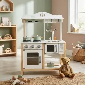 Bucătărie din lemn pentru copii – jucărie educativă și creativă cu accesorii și sunete realiste - Img 3
