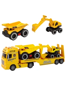 Camion de tractare cu rampă mobilă – set cu autobasculantă și excavator, lumini și sunete, 3+ ani - Img 6