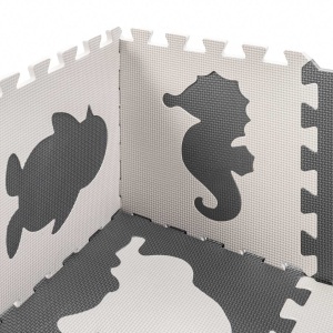 Covoras tip puzzle de joaca, Antiderapant, Amortizeaza caderile, Tematica Zoo, 90 x 90 x 1 cm, Gri - Img 4