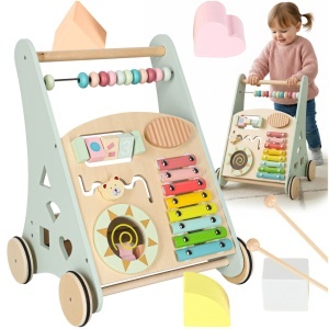 Premergător din Lemn cu Abac, Sortator de Forme și Blocuri Colorate – Jucărie Educațională Montessori pentru Copii 12+ luni - Pusher
