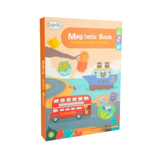 Puzzle magnetic Mijloace de transport, carte cu tablă magnetică, 66 piese și 6 cartonașe model - Img 6