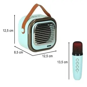 Set 2 Microfoane si Boxa Karaoke copii, Wireless, MicroSD card, Bluetooth, USB, Lumini ambientale, Albastru Turcoaz - Img 3