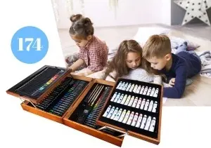 Set arta profesional complet , Pictura si Desen 174 piese – creioane, markere, vopsele, pasteluri si pensule, in cutie eleganta din lemn pliabila - Img 8