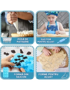 Set Bucătar pentru Copii cu Dinozauri – Șorț, Bonetă, Ustensile de Copt și Formă Silicon, 3+ ani - Img 6