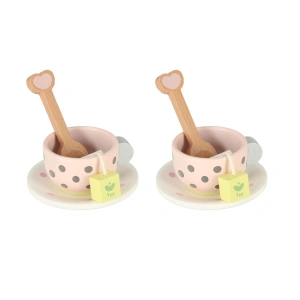 Set de ceai și cafea din lemn pentru copii, cu tavă, ceainic, cești și prăjituri, 3 ani+ - Img 2
