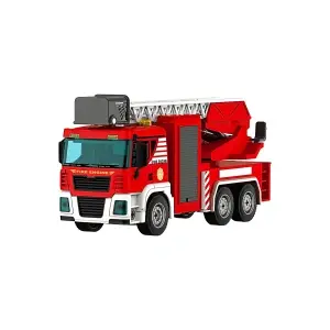 Set de construit camion de pompieri cu scară mobilă, șurubelniță cu vârfuri schimbabile, lumini și sunete realiste.+3 ani, Rosu - Img 2