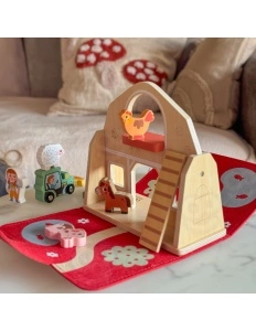 Set Ferma din Lemn Portabila, 11 Figurine si Accesorii, Casa Pliabila cu Maner, de la 18 luni - Img 4