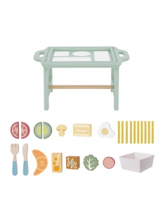 Set Joaca mic dejun din lemn – 26 piese, cu masuta de servire, croissant, ou, legume, tacamuri – joc de rol, 3+ ani - Img 10