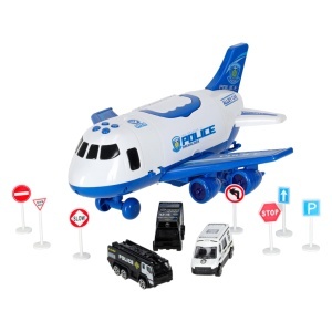 Aeronava de transport cu 3 masini de politie si semne de circulatie, Semnale sonore si Lumini Led - Img 5