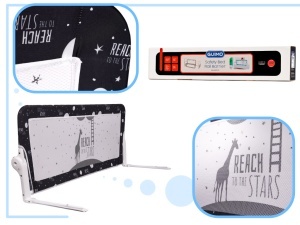 Bariera de Protectie pentru Pat Copii XXL 200cm Lungime, Rabatabila, Plasa Gri-Negru, Cadrul Metalic, Montare Usoara Sub Saltea - Img 3