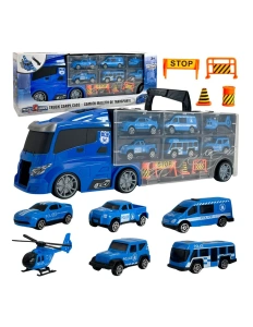 Camion transportor poliție cu lansator – 5 mașinuțe, elicopter și accesorii, 3+ ani