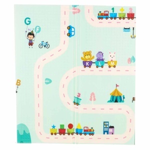 Covoras educativ de joaca din Spumă XPE- Față dublă, antiderapant, tematica Urs Panda si Parc Distractie, Pliabil, 200x180x1cm - Img 4