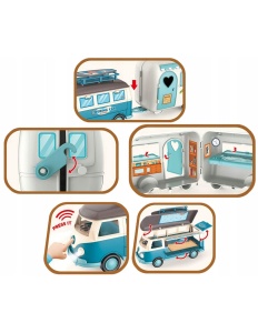 Rulota Retro, Jucarie Interactiva de Turism cu Lumini si Sunete – Usi Deschise, Remorca, Placa de Surf si Autocolante, de la 3 ani - Img 5