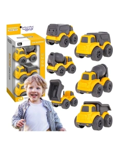 Set 3 camioane de construcții – betonieră, autobasculantă și mașină de gunoi, utilaje cu roți mari, 3+ ani