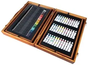 Set arta profesional complet , Pictura si Desen 174 piese – creioane, markere, vopsele, pasteluri si pensule, in cutie eleganta din lemn pliabila - Img 5