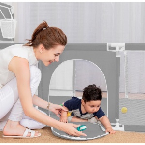 Tarc de Joaca Copii, Centru de activitati XXL 230x122x62 cm – Cos de Baschet, 2 Porti de Fotbal, Cadru Metalic, Intrare cu Fermoar,Gri - Img 3