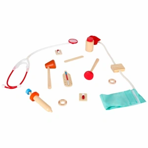 Trusă de doctor din lemn pentru copii, cu geantă, stetoscop, seringă și accesorii medicale - Img 6