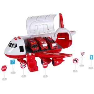 Aeronava de transport cu 3 masini de pompieri, Semne de circulatie, Semnale sonore si Lumini Led - Img 5