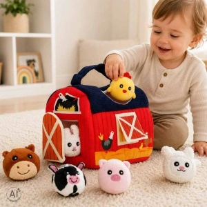 Casuta Senzoriala din Plus cu Animalute de Ferma – Jucarie Educativa pentru Sortare, Jucarie pentru bebelusi - Img 5