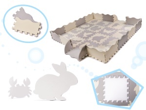 Puzzle Spumă EVA din 36 piese pentru Copii – Covoraș Interactiv 150x150 cm cu Elemente Detașabile, Gri & Bej - Img 3
