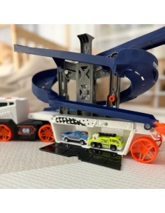 Set Camion pentru copii cu pista interactiva, Trailer de Jucarie educativ cu sunete si lumini, 2 masini incluse, 3+ ani - Img 2