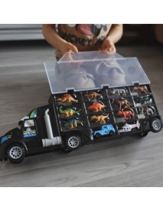 Set Camion Transportator 3 in 1– Remorca cu Compartimente, Lansator si Cutie de Depozitare, cu 6 Dinozauri, 6 Animale, Masina si Elicopter, Jucarie pentru copii, 50 cm +3 ani - Img 4