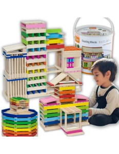 Set Cuburi de Construcție din Lemn pentru Copii, 250 Piese – Clădiri și Orașe, Jucărie Educativă, 3+ ani