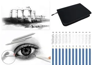 Set Desen Profesional 144 piese – creioane grafit si colorate, carbune, Accesorii, Caiet de schite 20 pagini A5 - Img 4