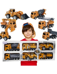 Set mare vehicule de construcție 6 în 1– utilaje cu piese mobile, 3+ ani
