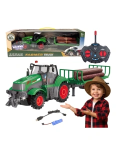 Tractor cu remorcă si telecomandă – model 1:24, lumini led și baterie inclusă, 3+ ani