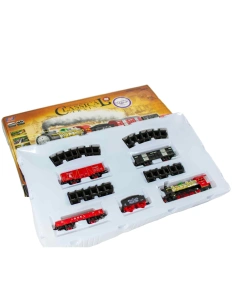 Trenuleț Electric Retro Roșu cu Locomotivă, Șine, Vagoane, Sunete și Lumini – Set 29 Piese - Img 6